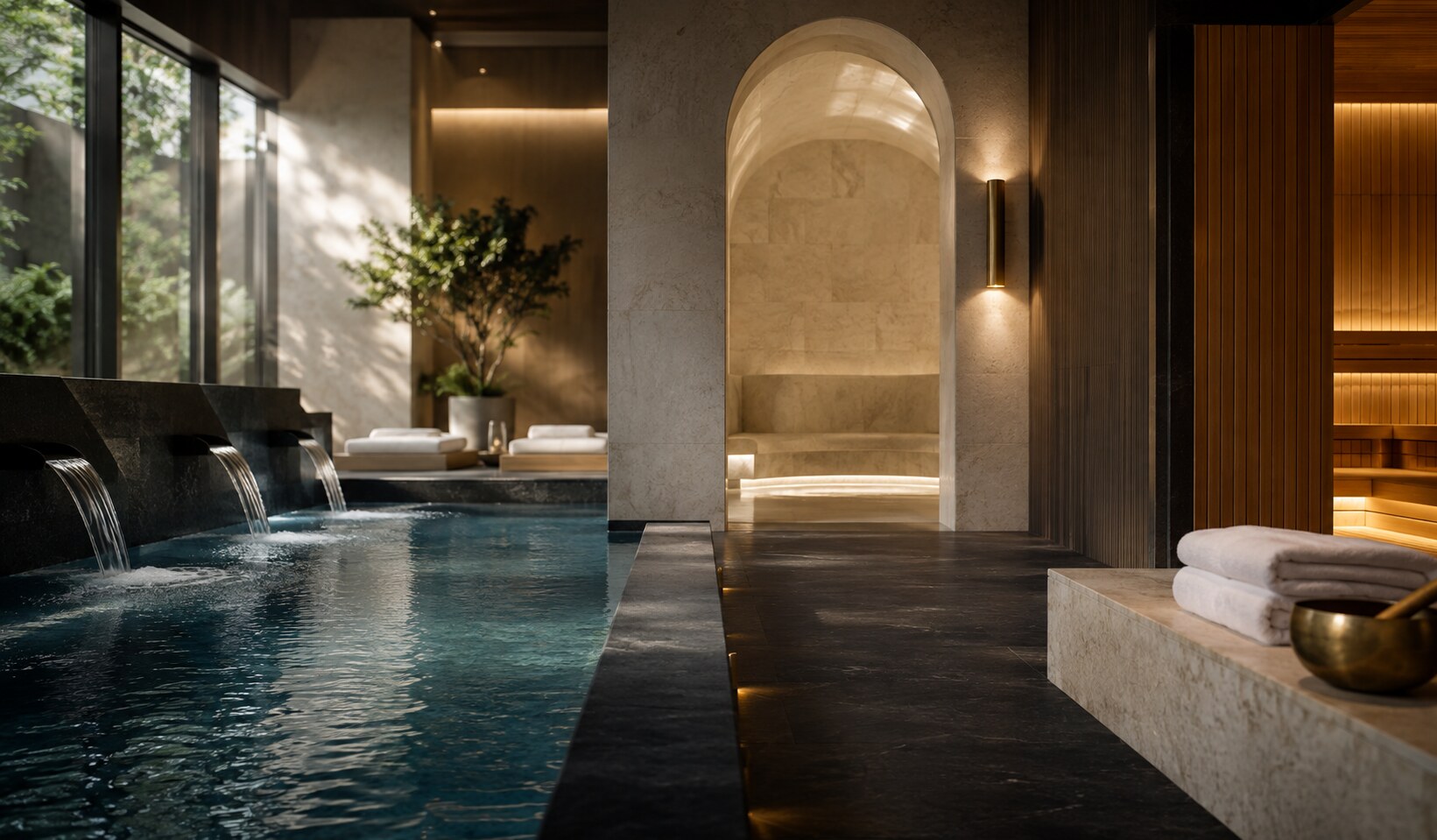 Luxury thermal spa with pool, steam room and sauna