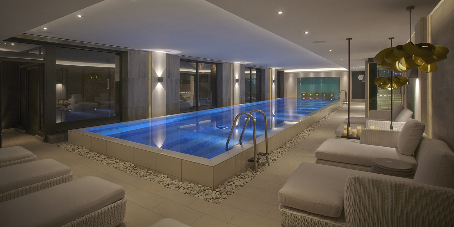 Indoor infinity pool at Dormy House in the Cotswolds