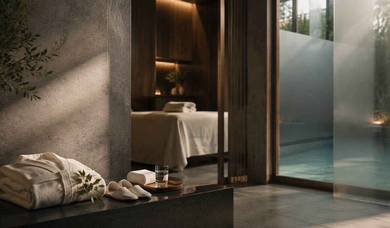 Woman relaxing beside a tranquil indoor spa pool before her first spa visit