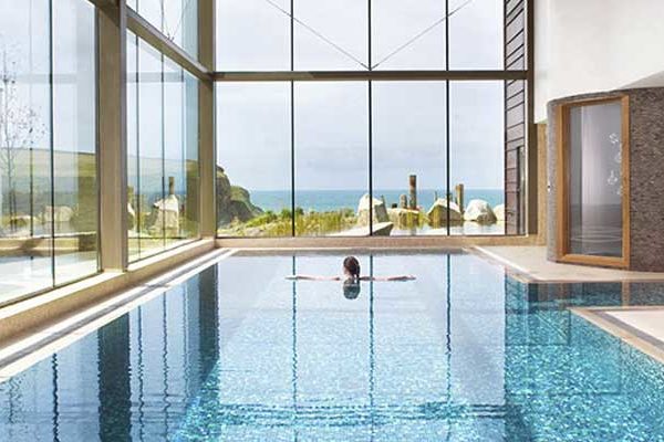 Ocean-facing pool at The Scarlet Spa in Cornwall